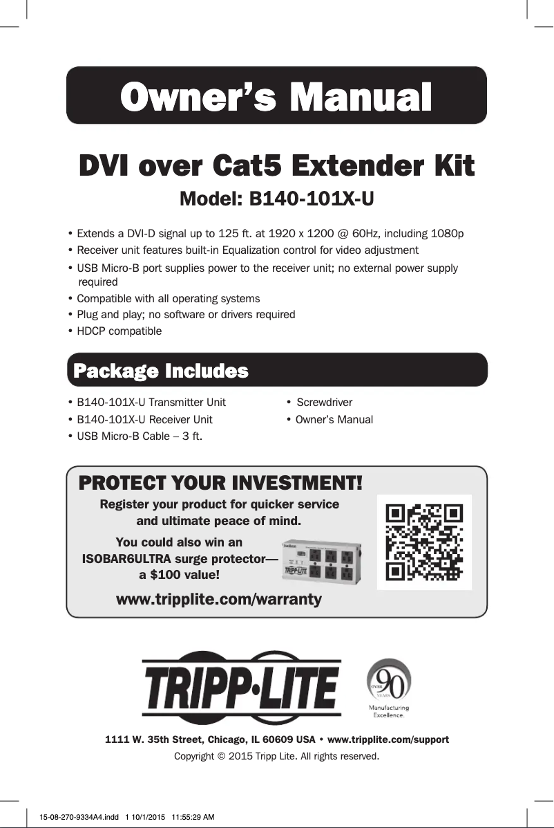 Page 1 de la notice Manuel utilisateur Tripp Lite B140-101X-U