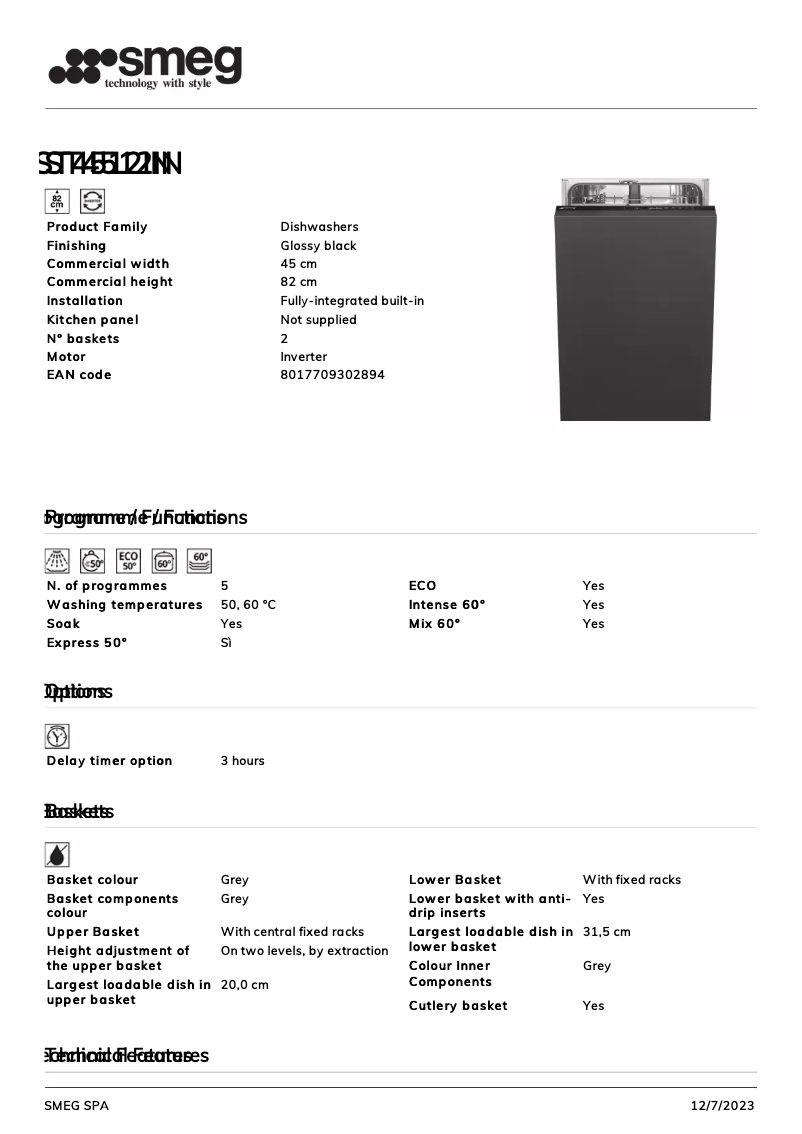 Página 1 del manual Ficha técnica Smeg ST4512IN
