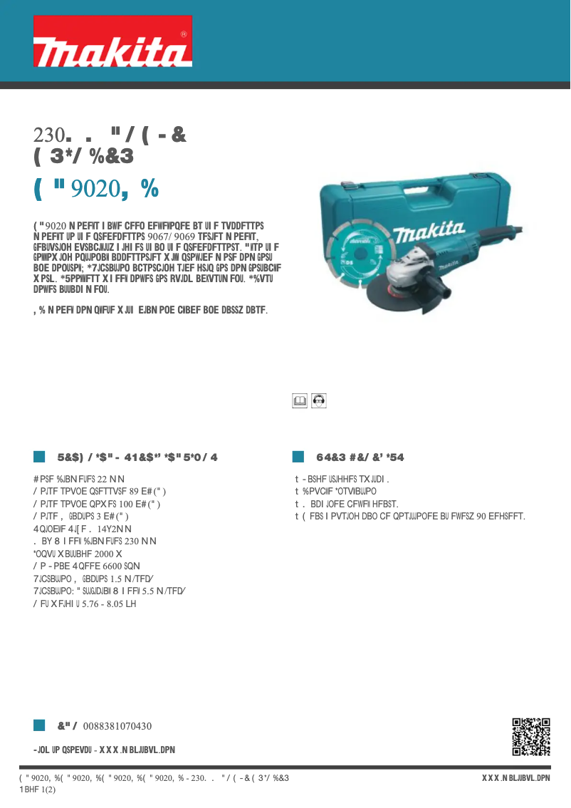 Página 1 del manual Ficha técnica Makita GA9020KD