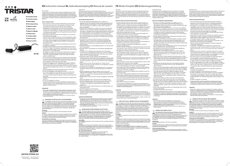 Página 1 del manual Manual de usuario TriStar KB-7985