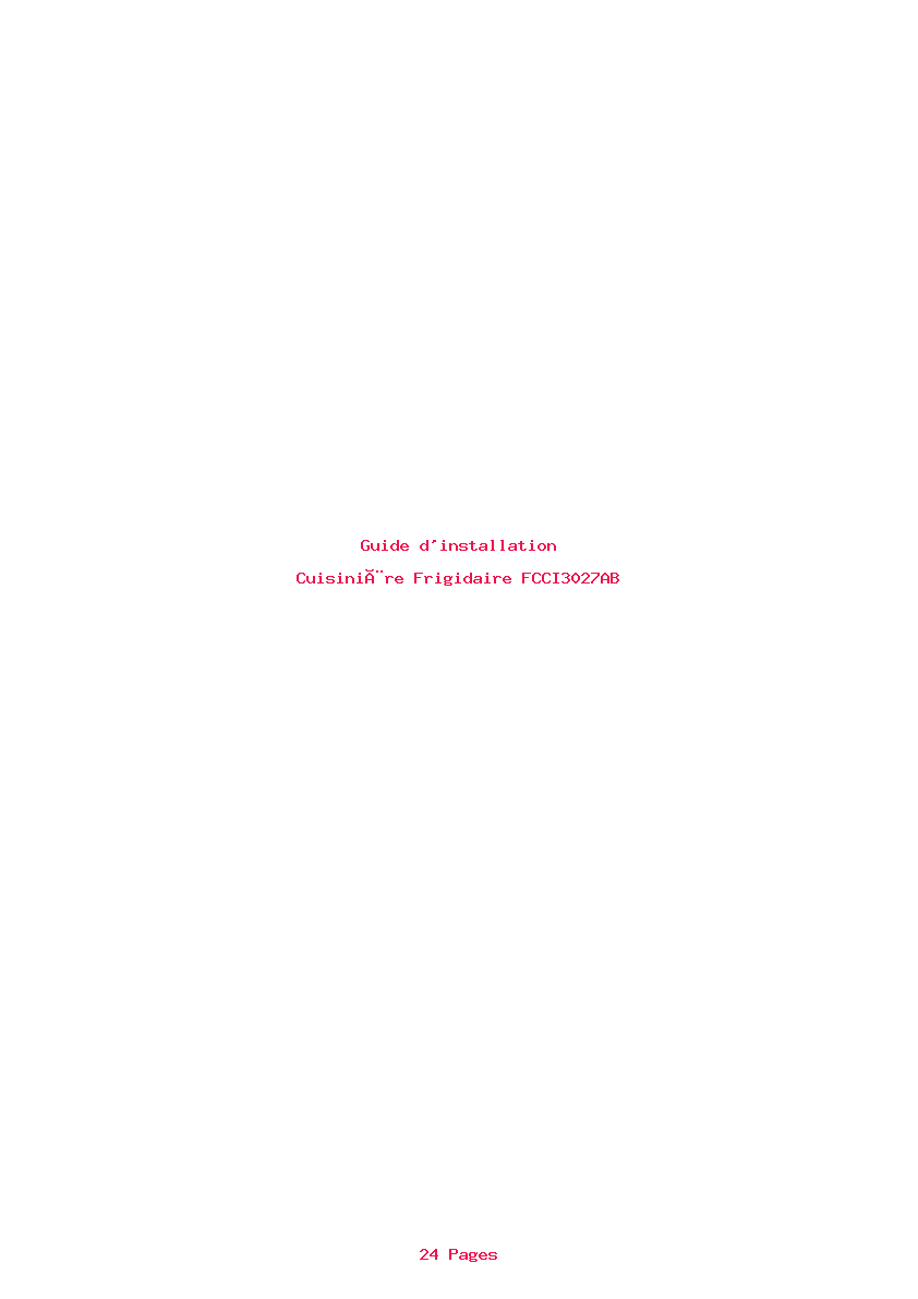 Page 1 de la notice Guide d'installation Frigidaire FCCI3027AB