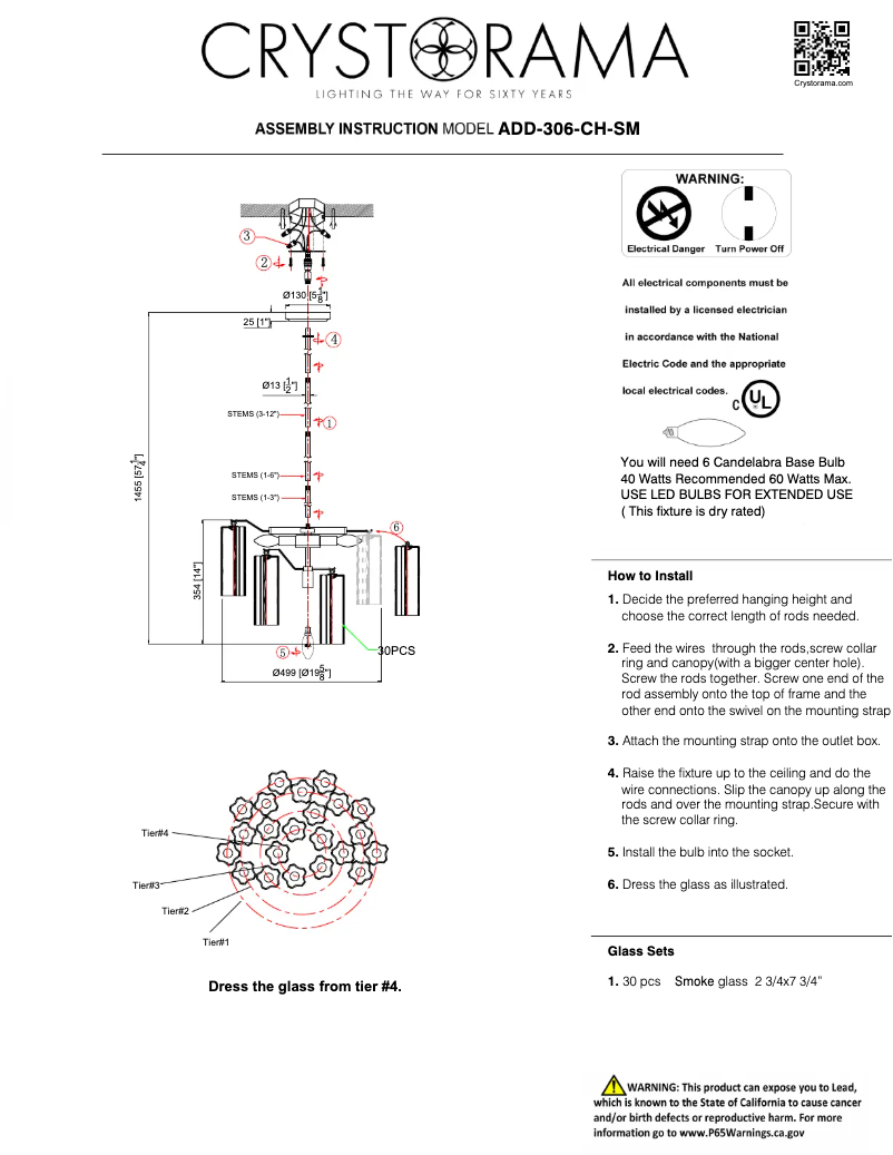Page 1 de la notice Manuel utilisateur Crystorama Addis ADD-306-CH-SM