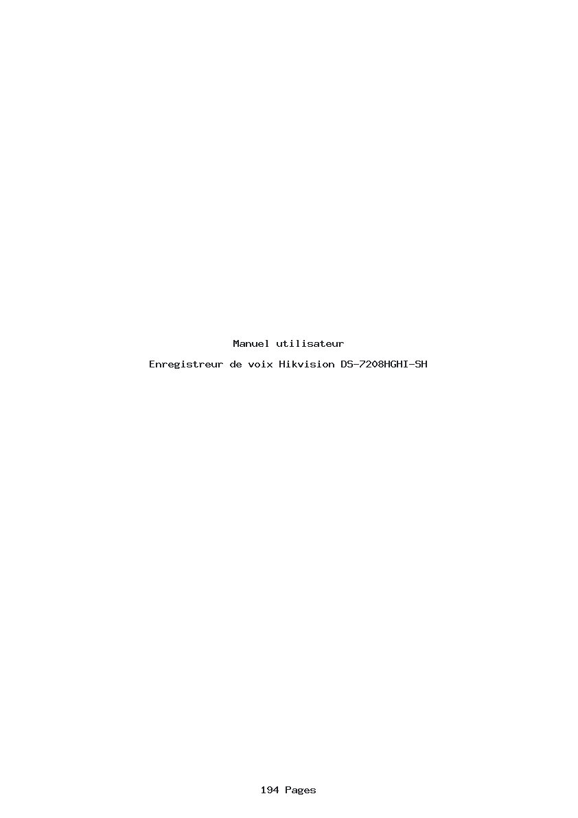 Page 1 de la notice Manuel utilisateur Hikvision DS-7208HGHI-SH