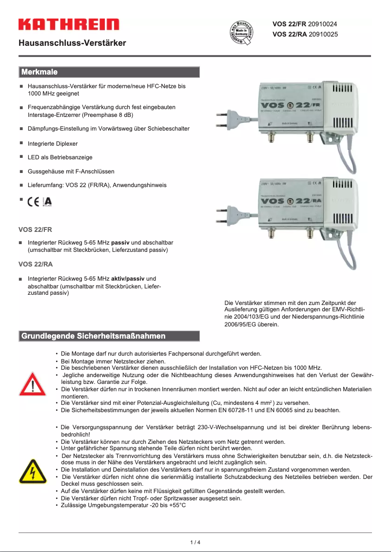 Page 1 of the manual User Manual Kathrein VOS 22/FR