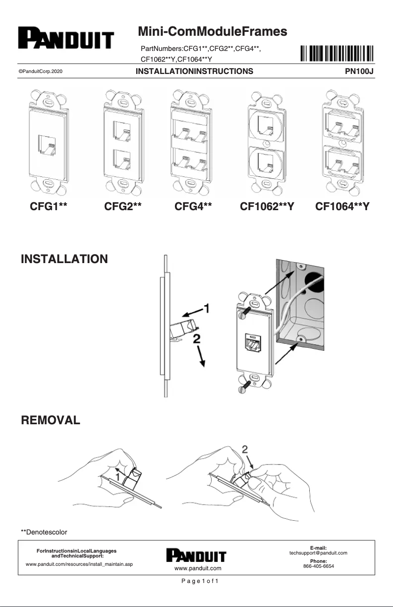Page 1 de la notice Guide d'installation Panduit CF1064WHY