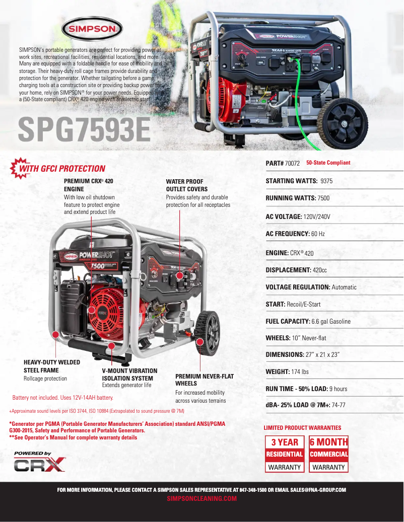 Page 1 de la notice Fiche technique Simpson PowerShot SPG7593E