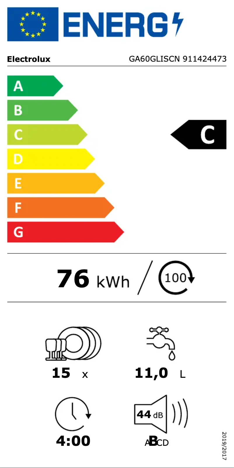Página 1 del manual Etiqueta energética Electrolux GA60GLISCN