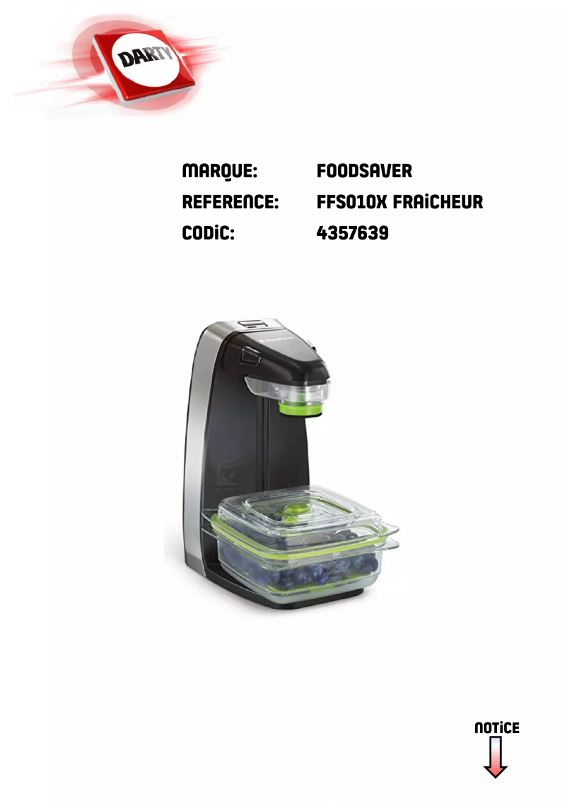 Page 1 de la notice Manuel utilisateur FoodSaver FFS010X