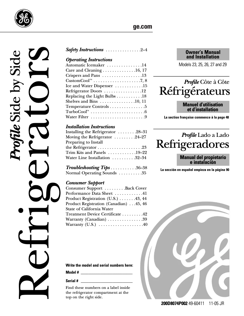 Page n°1 - Mode d'emploi GE PSS26MSRSS