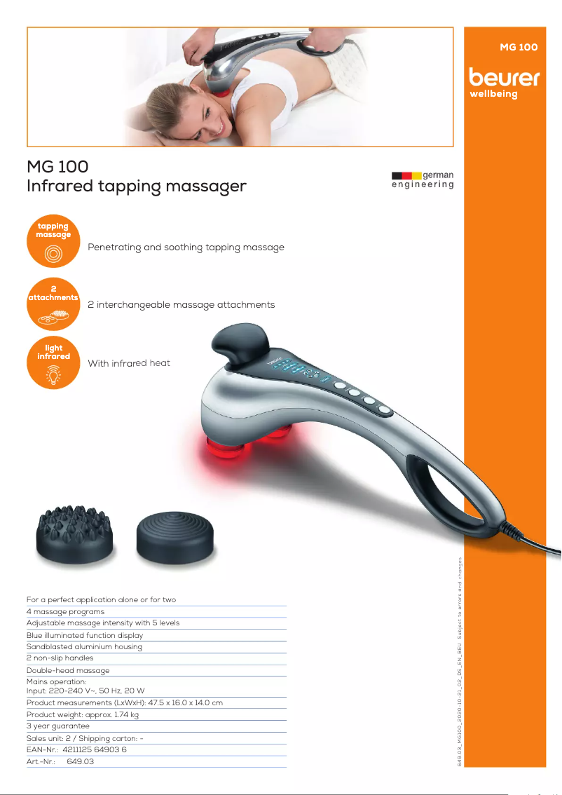 Página 1 del manual Ficha técnica Beurer MG 100