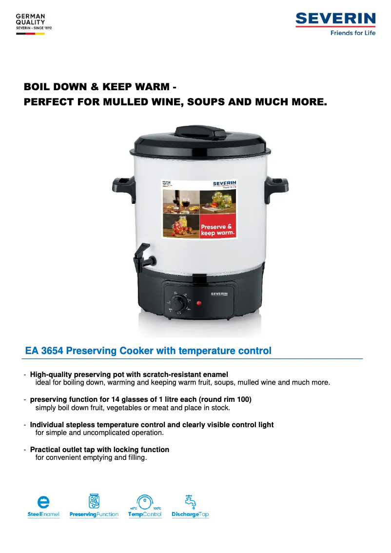 Page 1 de la notice Fiche technique Severin EA 3654