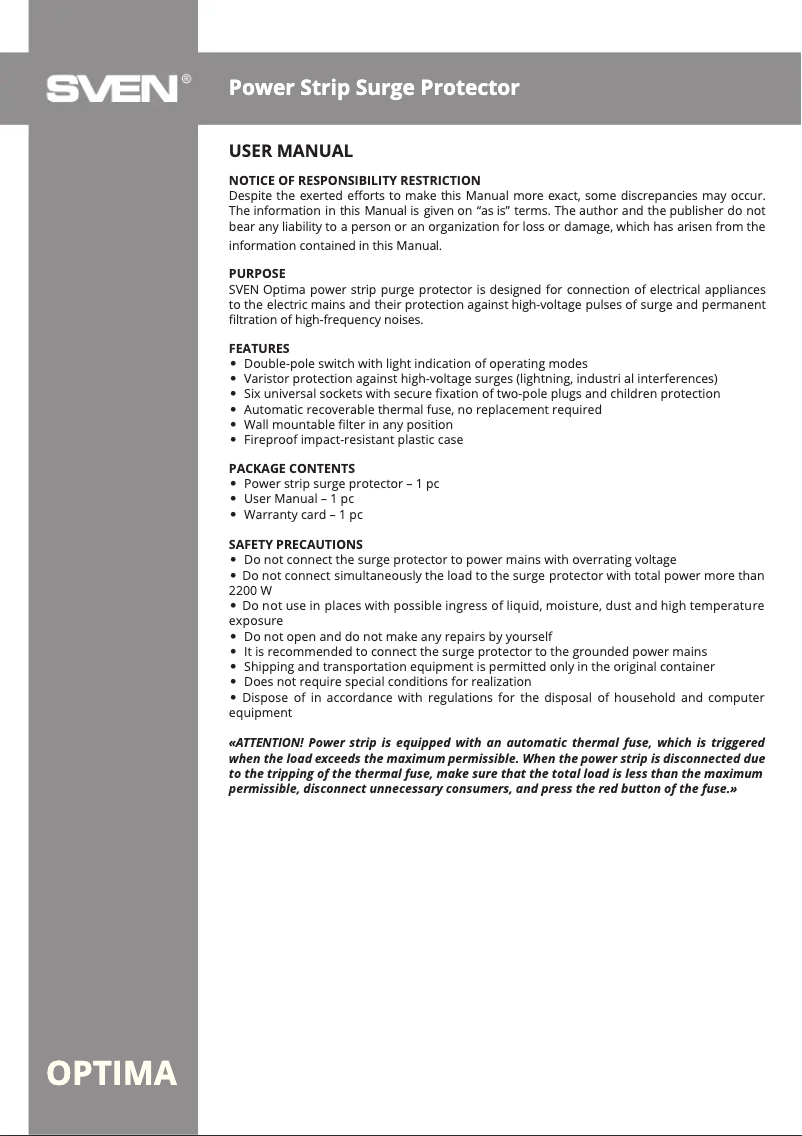 Página 1 del manual Manual de usuario Sven Optima 6