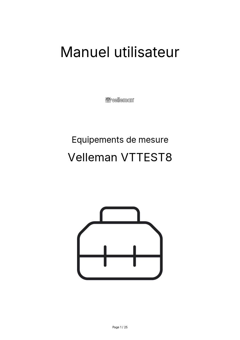 Page 1 de la notice Manuel utilisateur Velleman VTTEST8