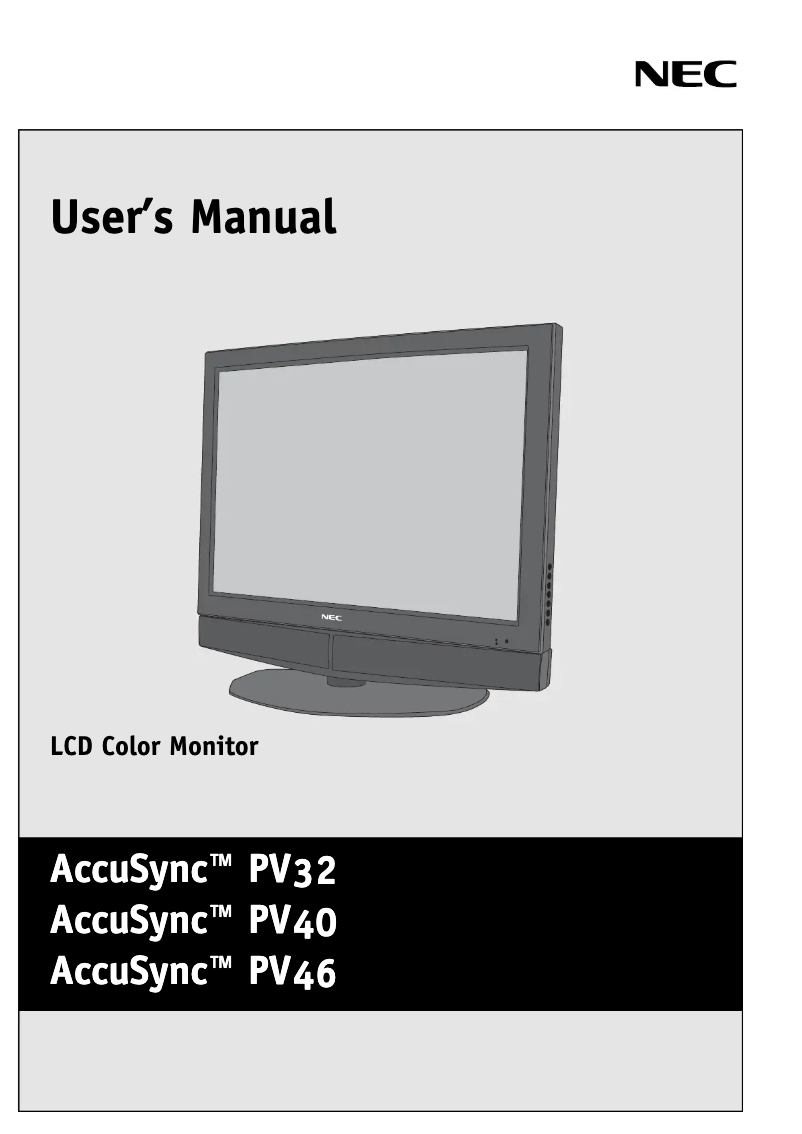 Page 1 of the manual User Manual NEC AccuSync PV40