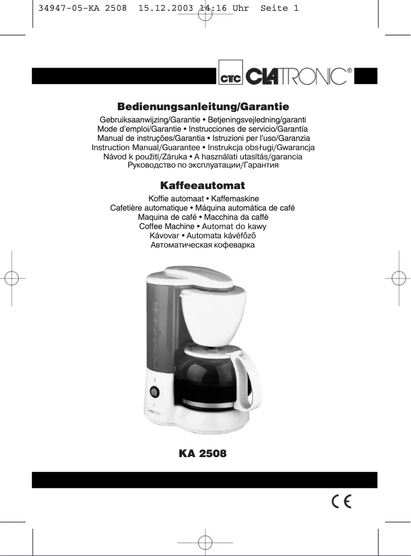 Page 1 de la notice Manuel utilisateur Clatronic KA 2508