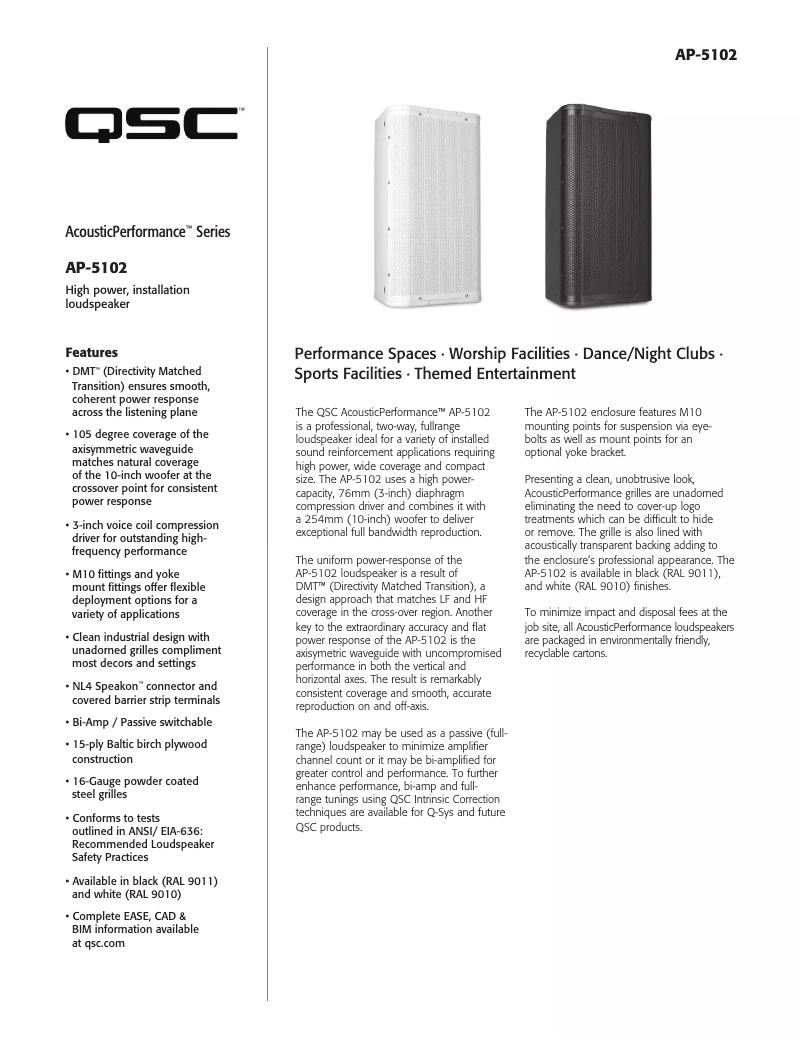 Page 1 de la notice Fiche technique QSC AP-5102