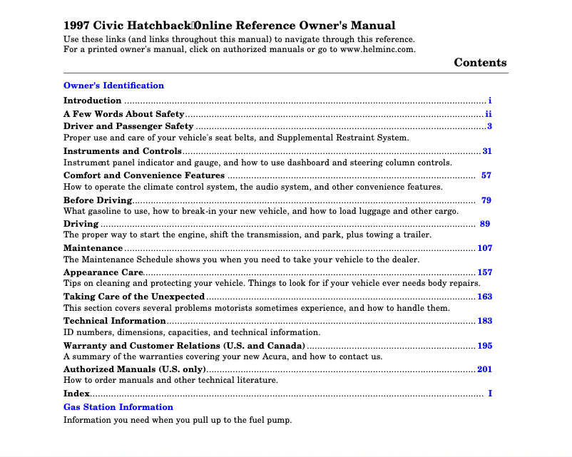 Page 1 de la notice Manuel utilisateur Honda Civic Hatchback (1997)