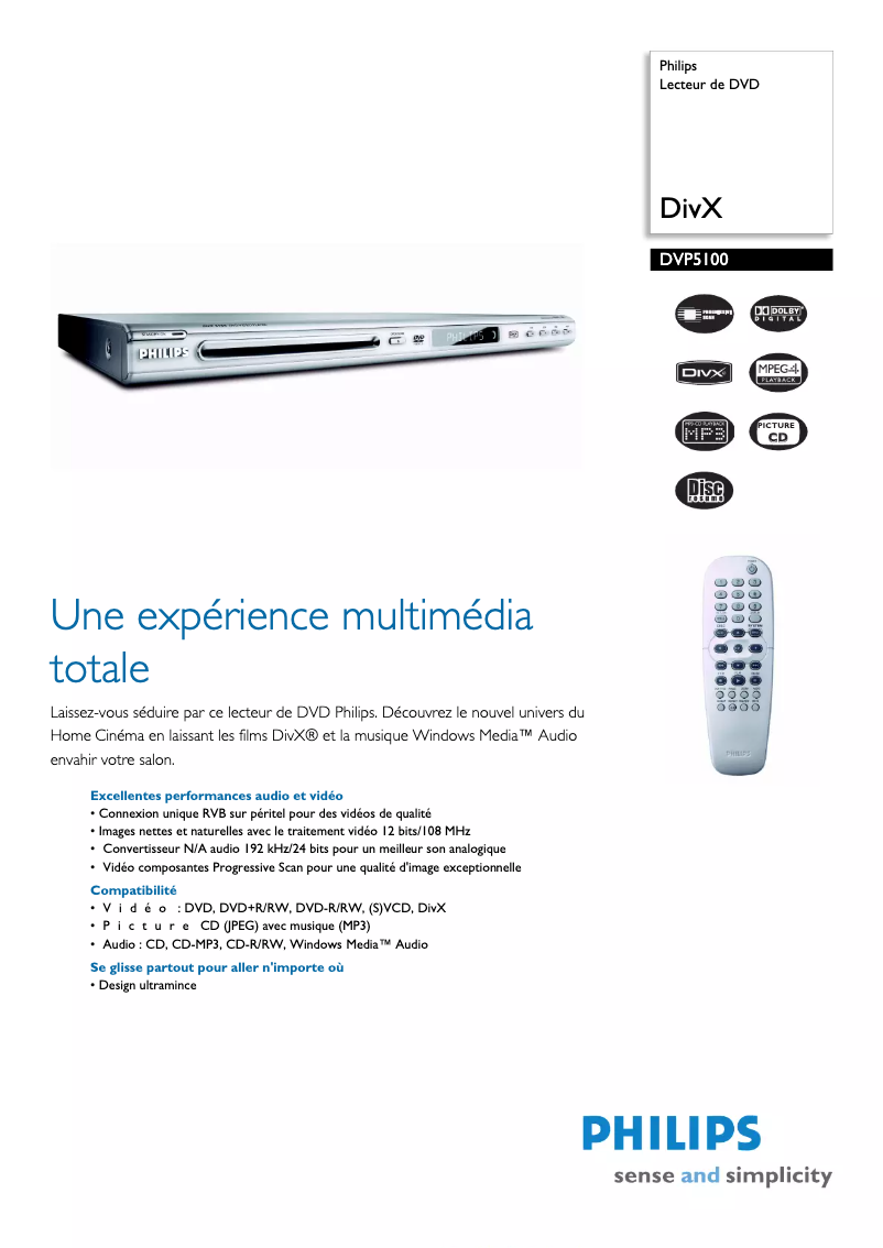 Página 1 del manual Ficha técnica Philips DVP5100