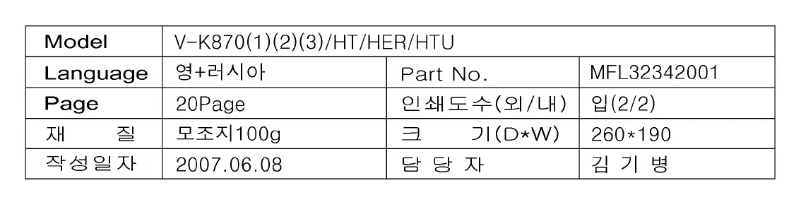Page 1 de la notice Manuel utilisateur LG V-K8702HT