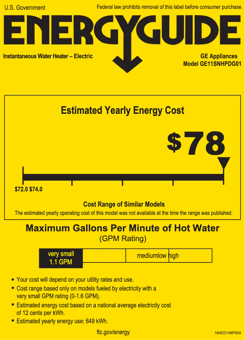 Page 1 of the manual Energy Label GE GE11SNHPDG