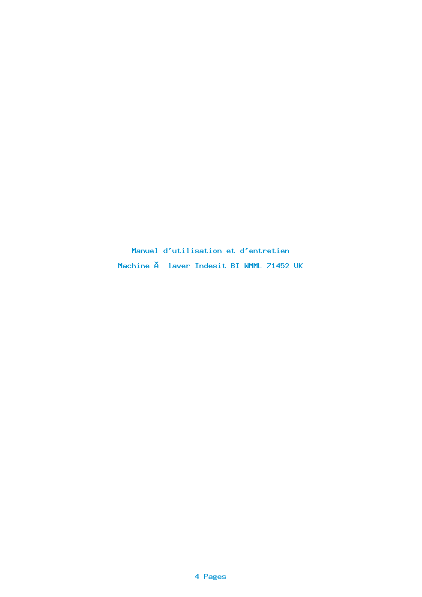 Page 1 de la notice Manuel d'utilisation et d'entretien Indesit BI WMML 71452 UK