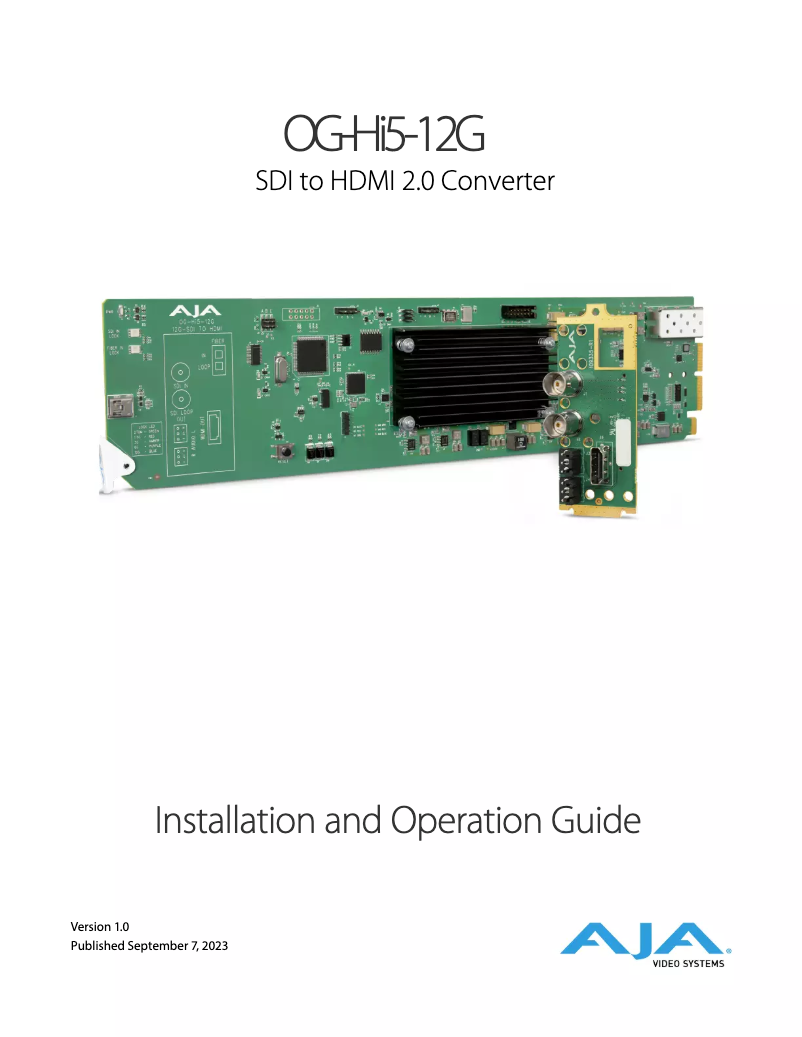 Page 1 de la notice Manuel utilisateur AJA OpenGear OG-HI5-12G-R-ST