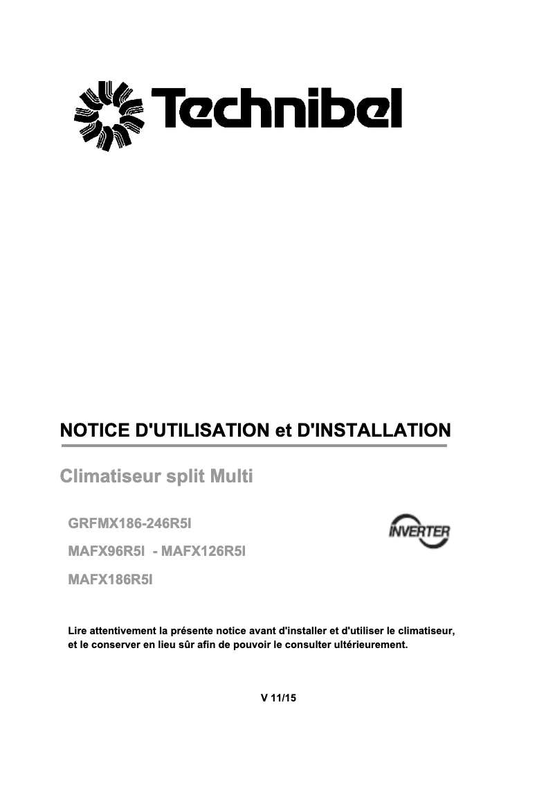 Page 1 of the manual User Manual Technibel MAFX96R5I