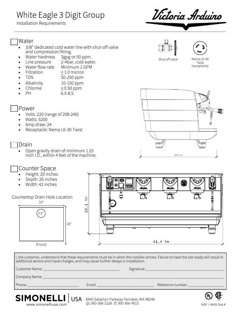 Page 1 de la notice Fiche technique Victoria Arduino White Eagle Digi