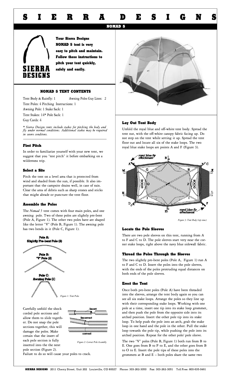 Page 1 de la notice Manuel utilisateur Sierra Designs Nomad 5