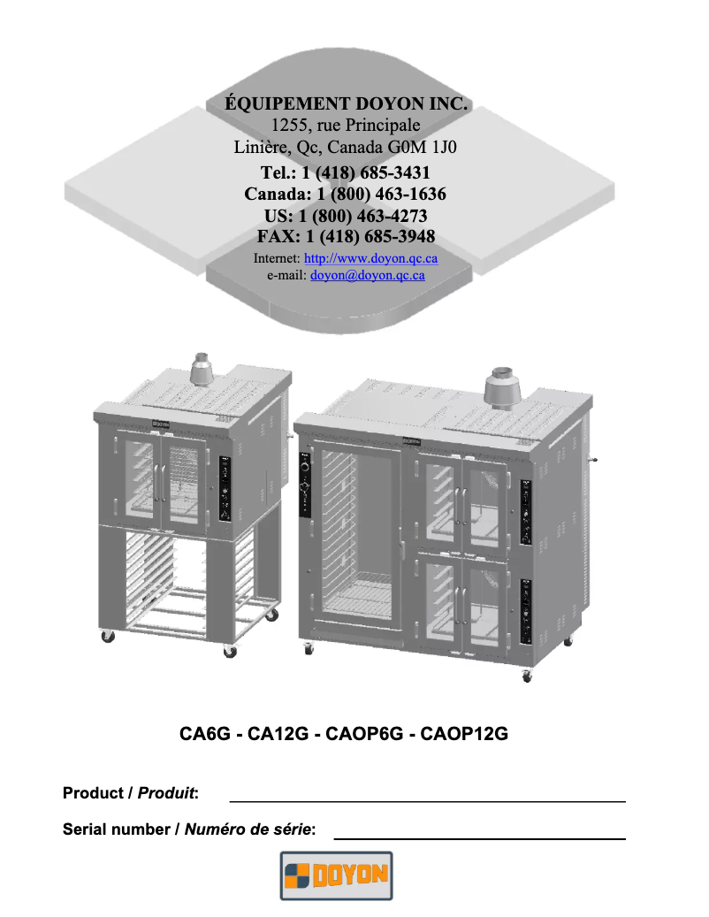 Page 1 de la notice Manuel utilisateur Doyon CA6XG