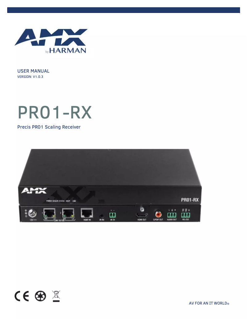 Page 1 de la notice Manuel utilisateur AMX PR01-RX