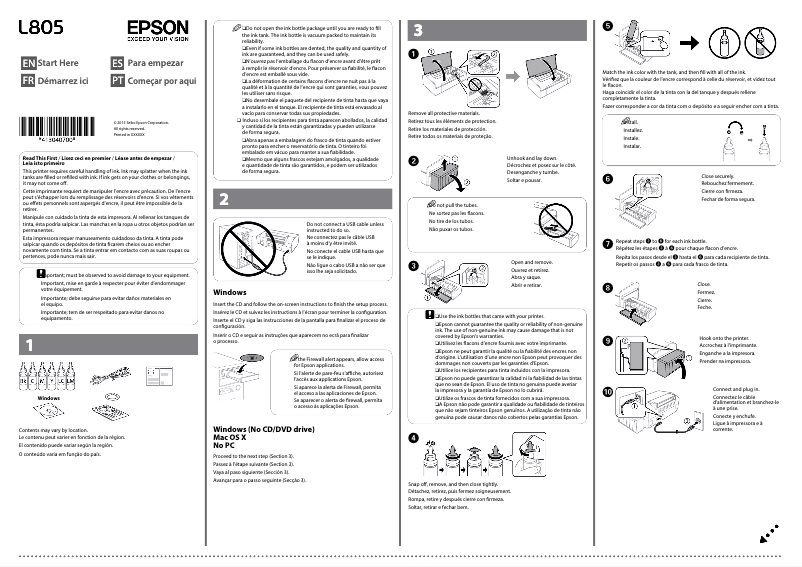 Page 1 de la notice Guide d'installation Epson L805