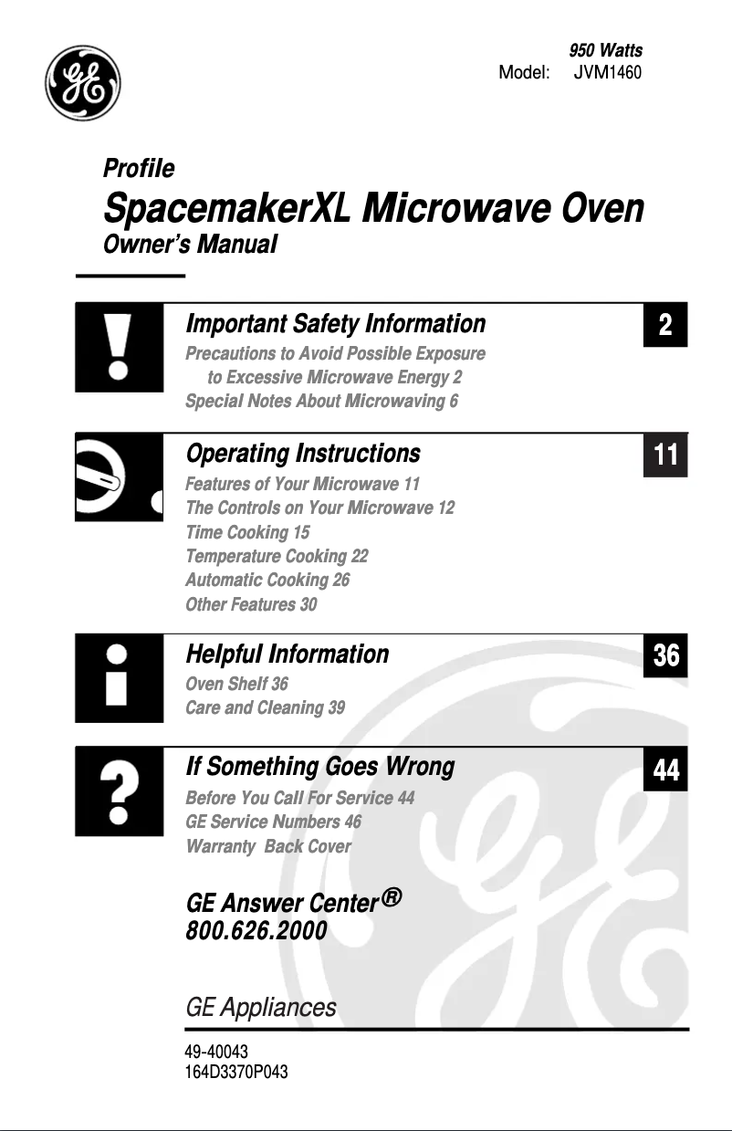 Página 1 del manual Manual de uso y mantenimiento GE JVM1460WA