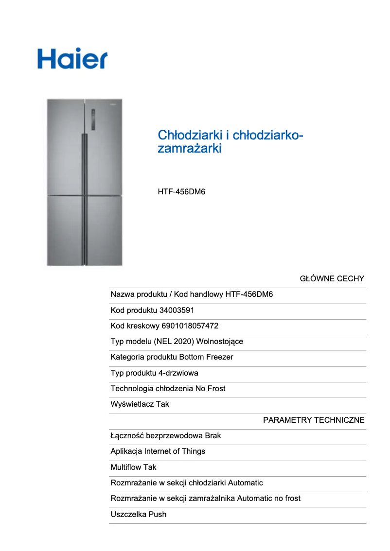 Page 1 de la notice Label énergétique Haier HTF-456DM6