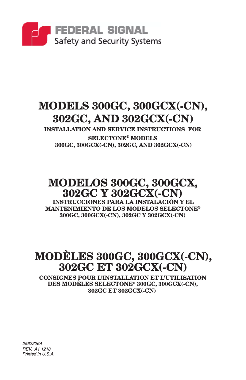 Page 1 of the manual User Manual Federal Signal SelecTone 302GC