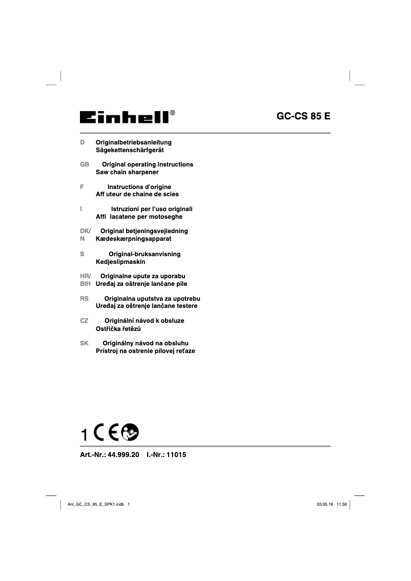 Page 1 de la notice Manuel utilisateur Einhell GC-CS 85 E
