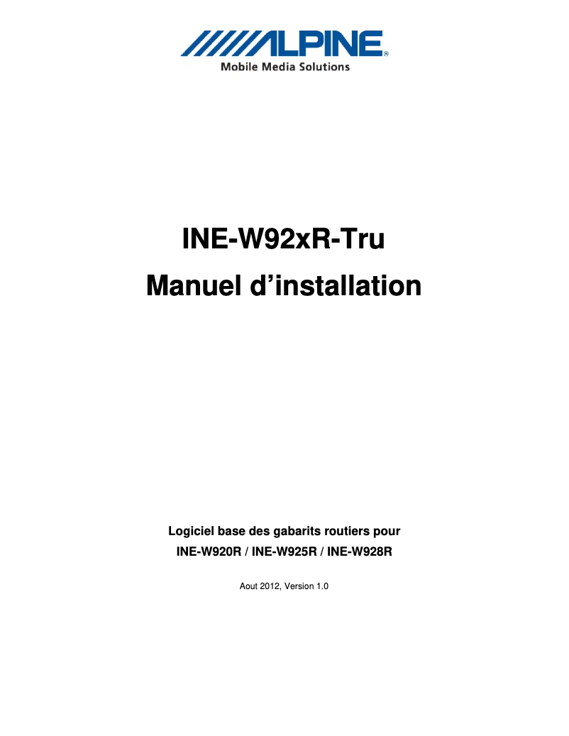 Page 1 de la notice Manuel utilisateur Alpine INE-W92XR-TRU