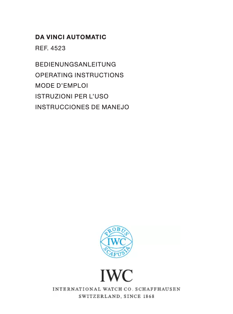 Page 1 de la notice Manuel utilisateur IWC Da Vinci Automatic 4523