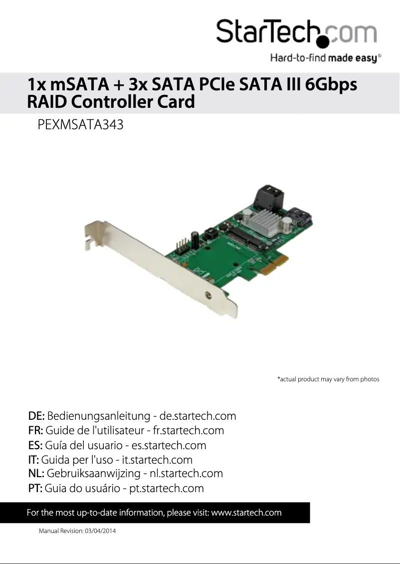 Page 1 de la notice Manuel utilisateur StarTech.com PEXMSATA343