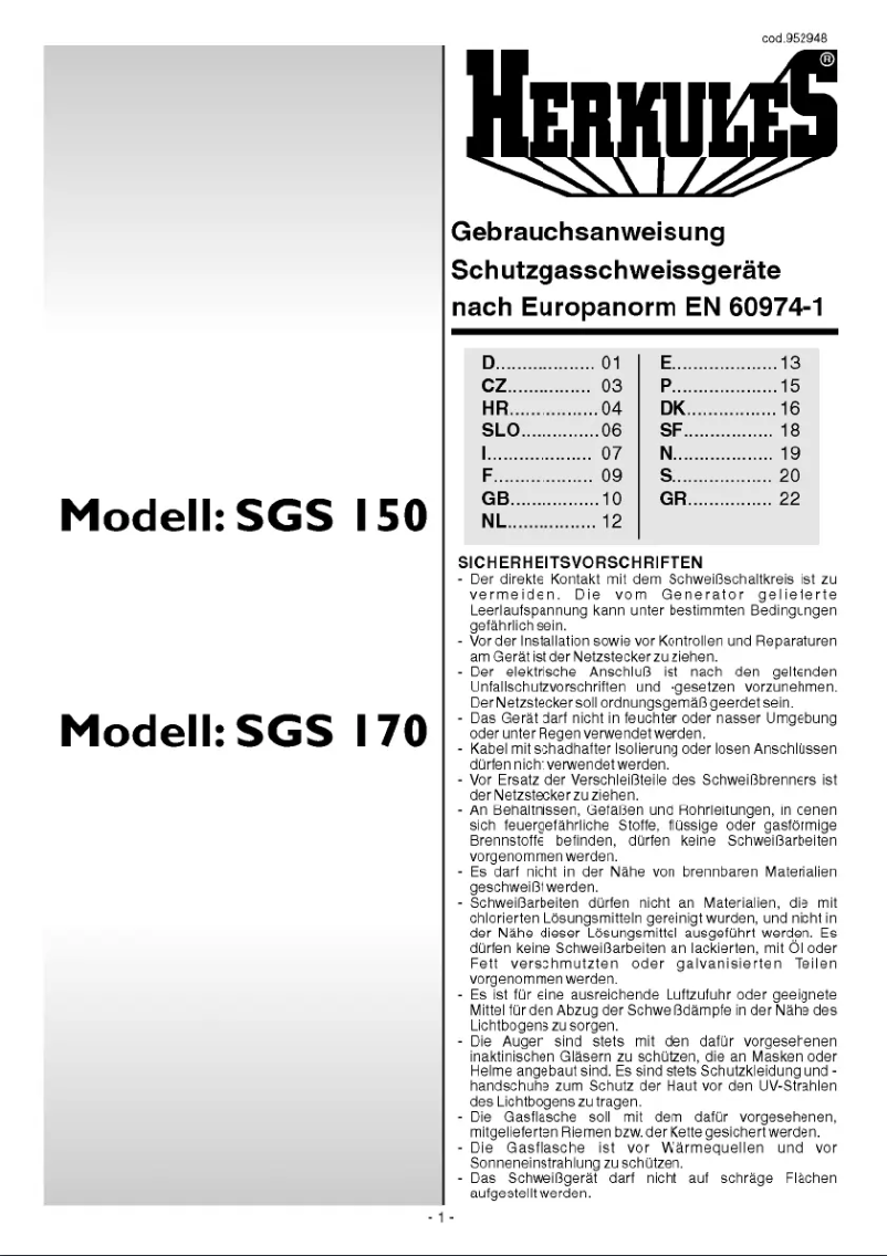 Page 1 de la notice Manuel utilisateur Herkules SGS 150