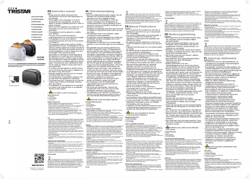 Page 1 de la notice Manuel utilisateur TriStar PD-8774W