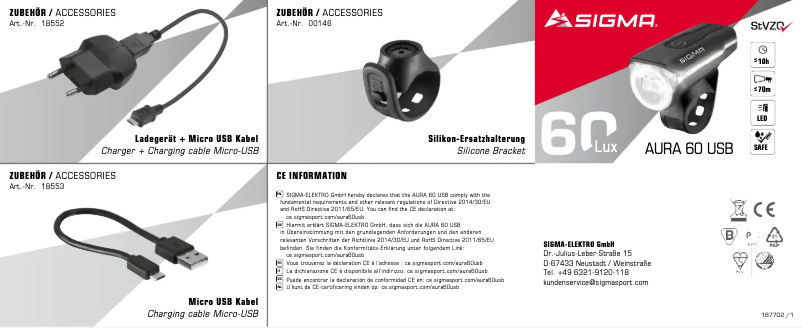 Page 1 de la notice Manuel utilisateur Sigma AURA 60 USB