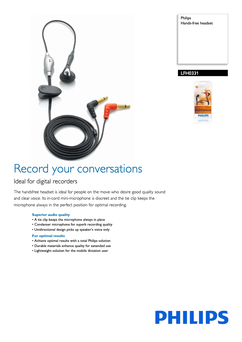 Page 1 de la notice Manuel utilisateur Philips LFH0331