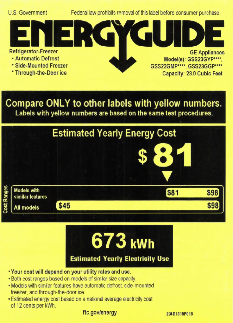 Page 1 of the manual Energy Label GE GSS23GYPFS