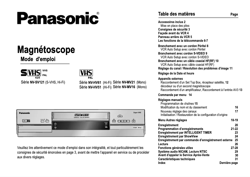 Página 1 del manual Manual de usuario Panasonic NV-SV121
