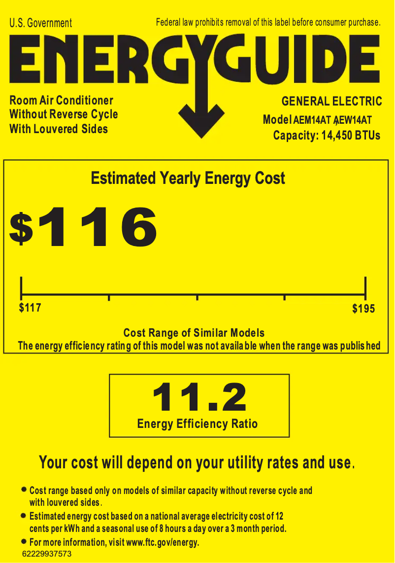 Página 1 del manual Etiqueta energética GE AEW14AT