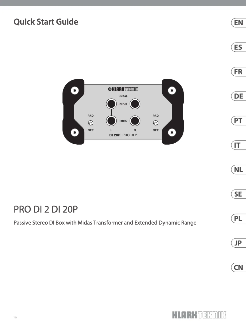 Página 1 del manual Guía de inicio rápido Klark Teknik PRO DI 20P