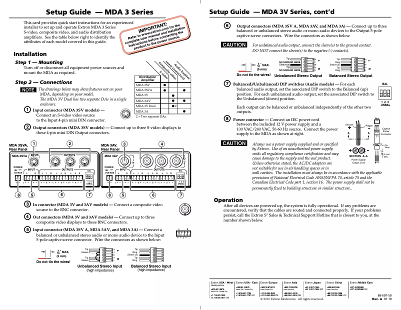 Page 1 de la notice Manuel utilisateur Extron MDA 3AV
