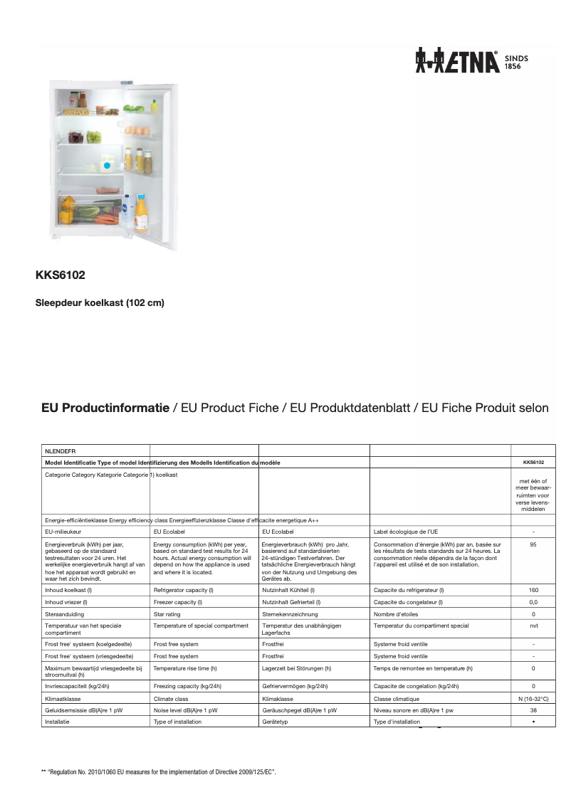 Page 1 de la notice Fiche technique Etna KKS6102