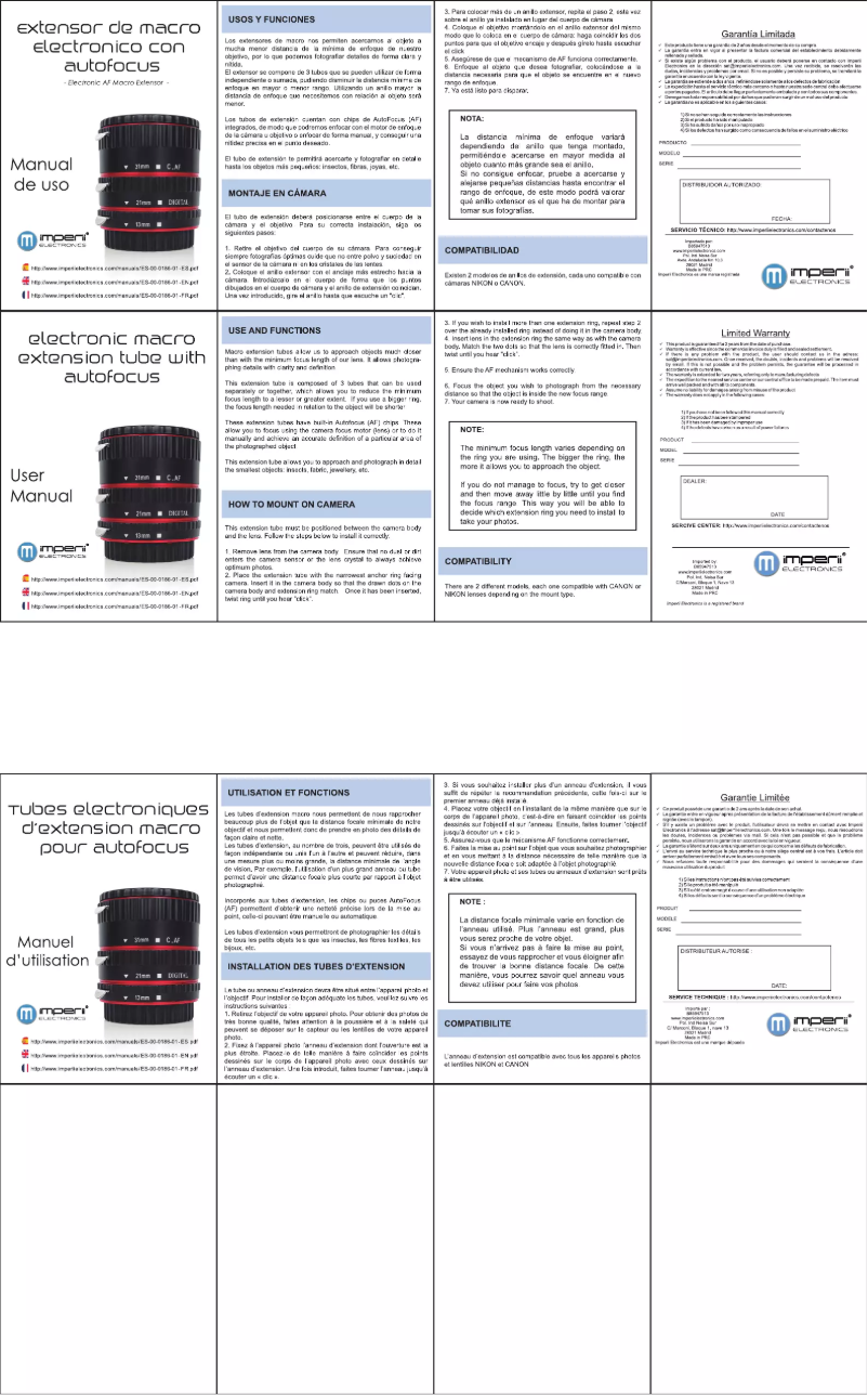 Page 1 de la notice Manuel utilisateur Imperii Electronics ES.00.0187.01